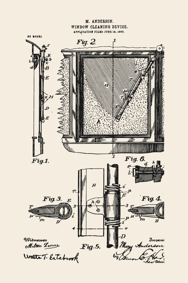 Mary Anderson windshield wiper patent print