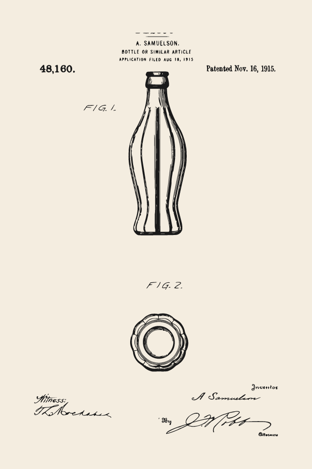 Coca-Cola contour bottle patent print