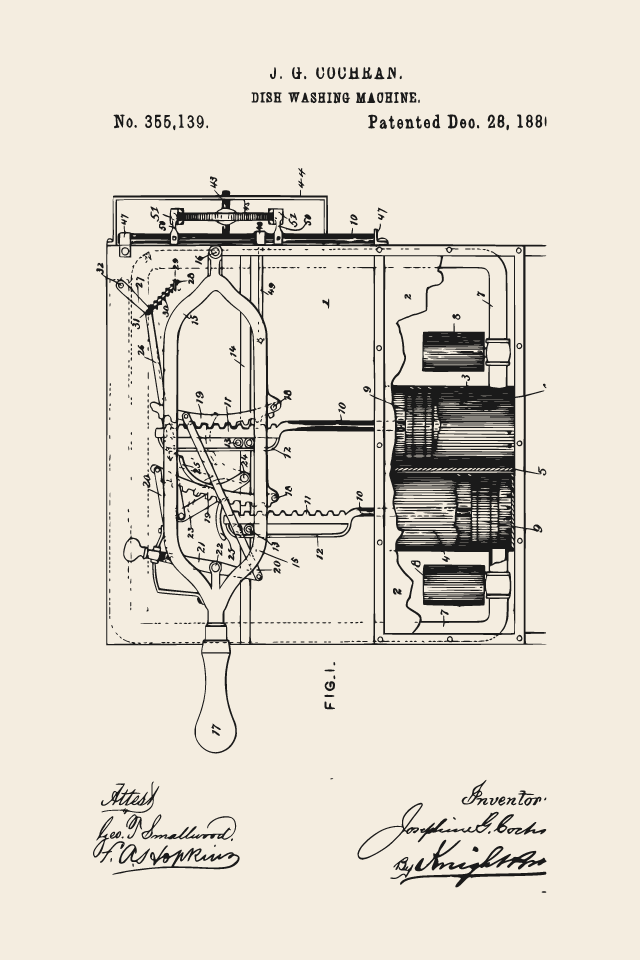 Cochrane dishwasher patent print