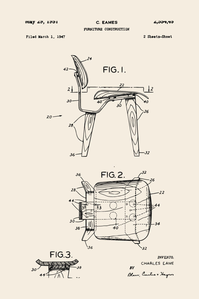 Eames LCW plywood chair patent print