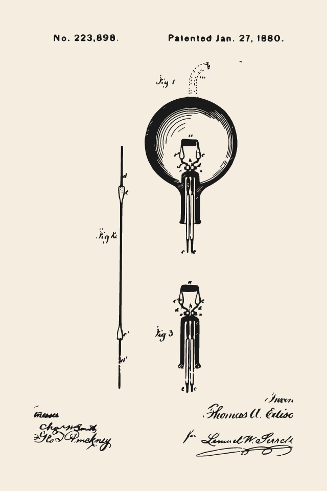 Edison incandescent lamp patent print