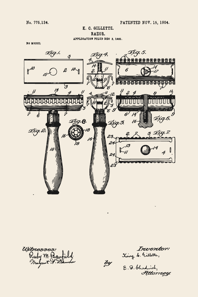Gillette safety razor patent print
