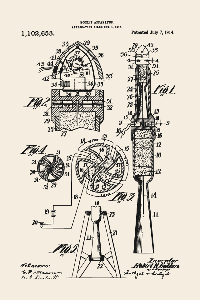 Goddard liquid-fuel rocket patent print