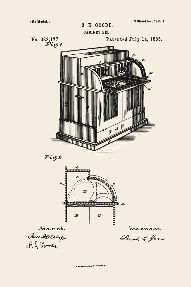 Goode folding cabinet bed patent print