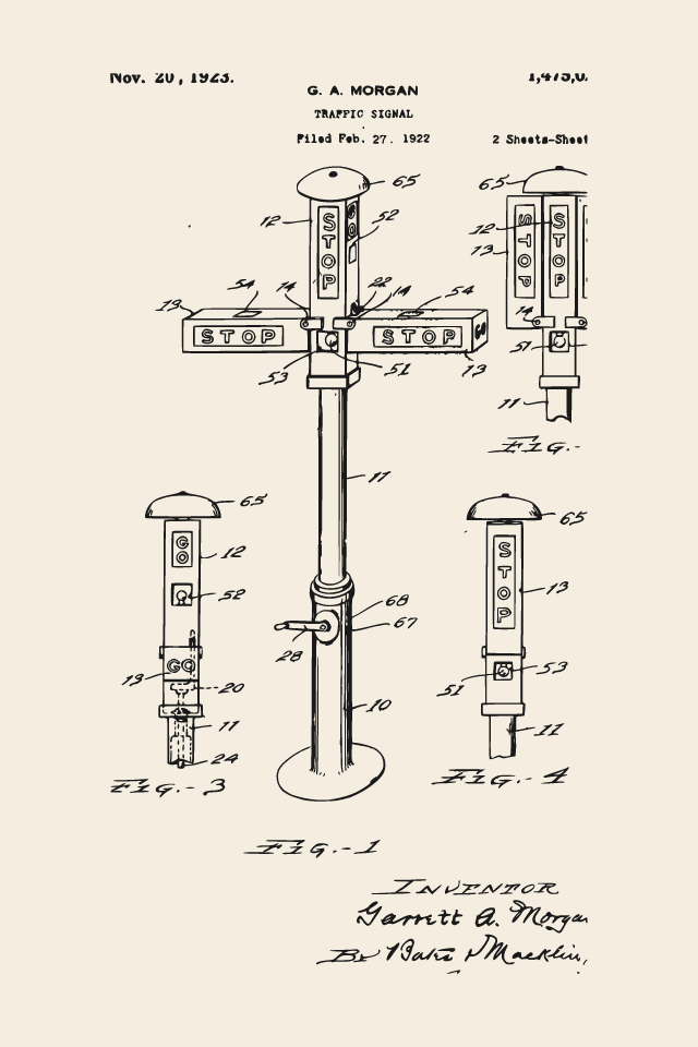 Morgan traffic signal patent print