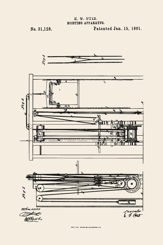 Otis safety elevator patent print