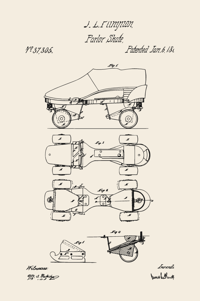 Plimpton quad roller skate patent print