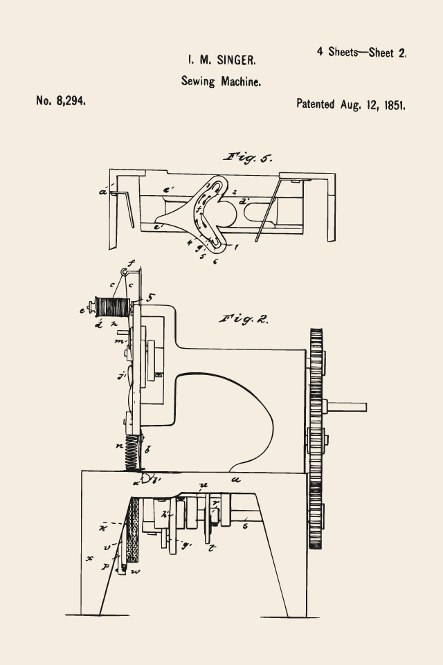 Singer sewing machine patent print