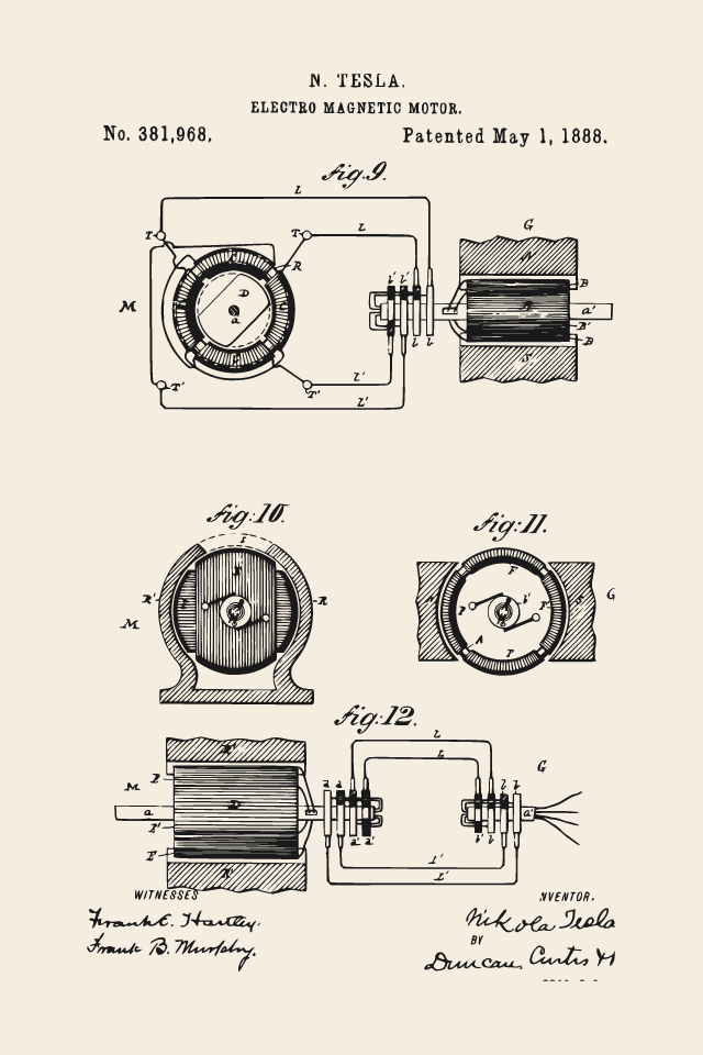 Tesla AC motor patent print