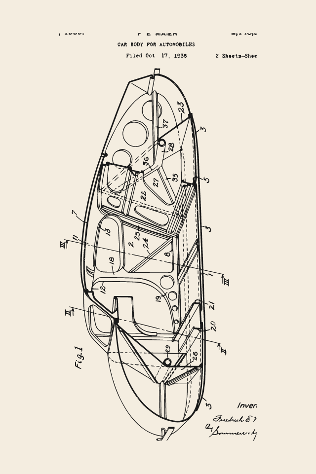 VW Beetle Porsche design patent print