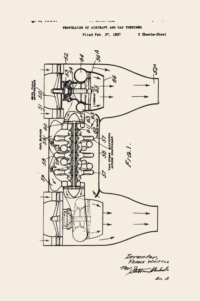 Whittle jet engine patent print